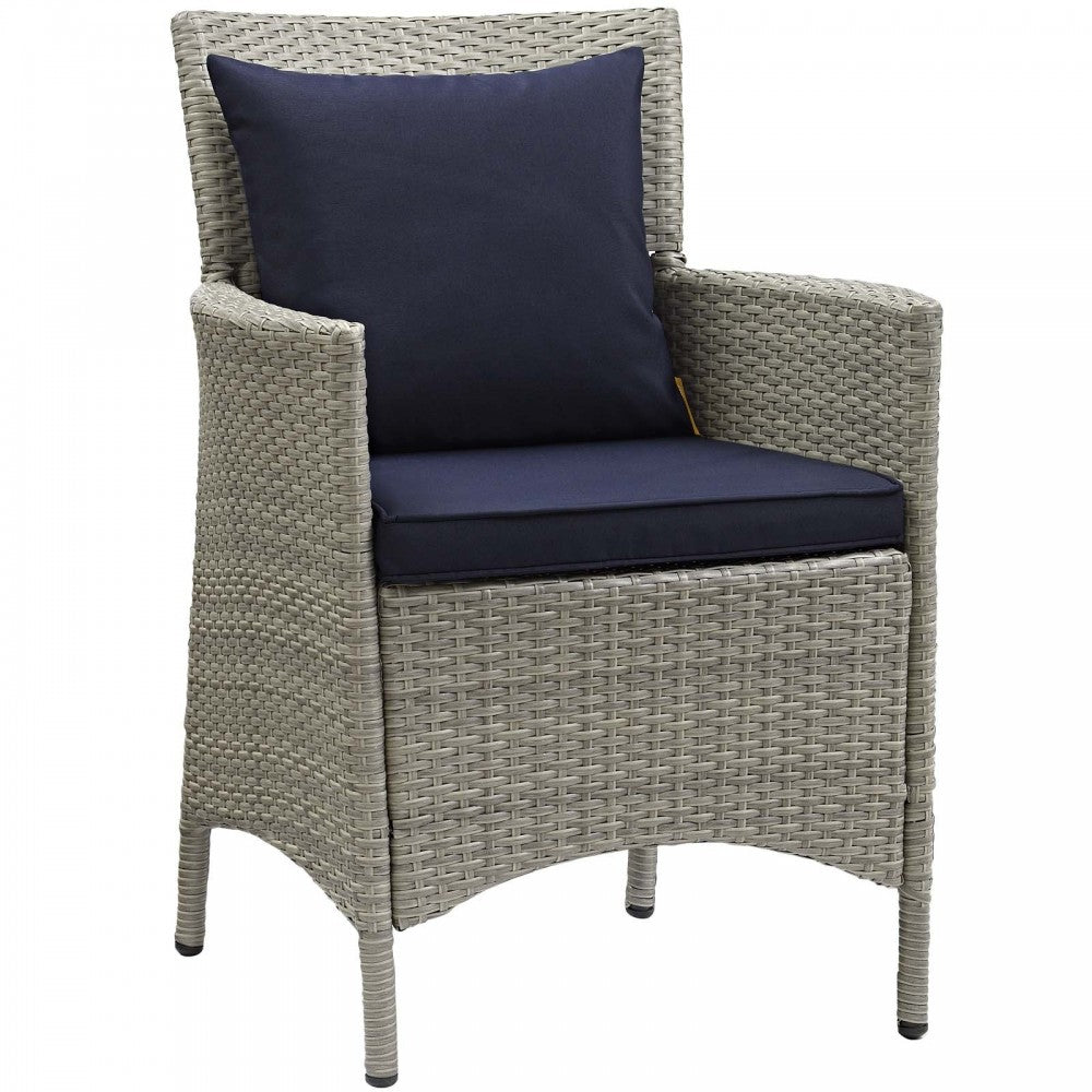 Conduit 5 Piece Outdoor Patio Wicker Rattan Dining Set, Light Gray Navy