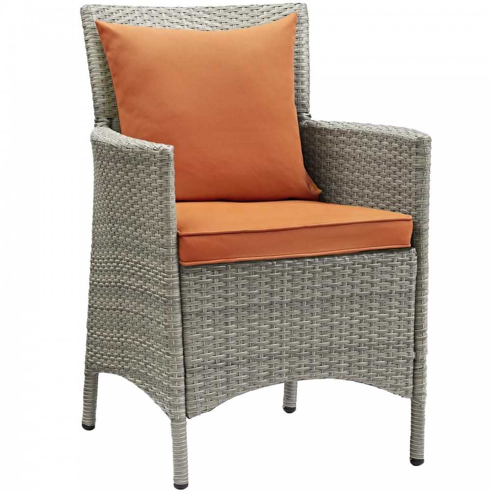 Conduit 5 Piece Outdoor Patio Wicker Rattan Dining Set, Light Gray Orange