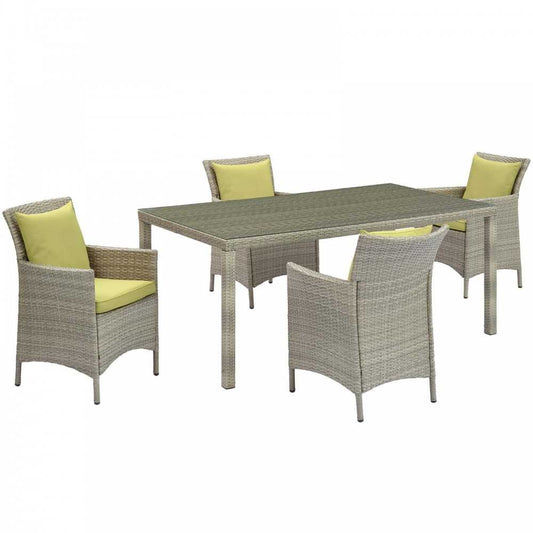 Conduit 5 Piece Outdoor Patio Wicker Rattan Dining Set, Light Gray Peridot