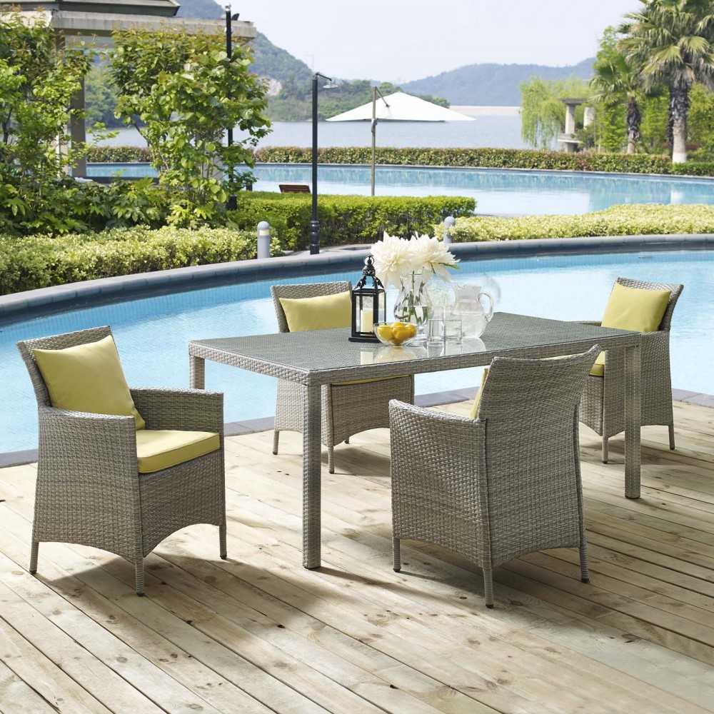 Conduit 5 Piece Outdoor Patio Wicker Rattan Dining Set, Light Gray Peridot