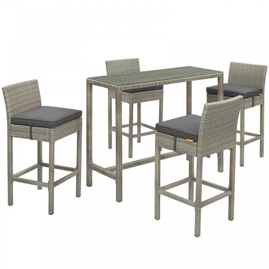 Conduit 5 Piece Outdoor Patio Wicker Rattan Set, Light Gray Charcoal