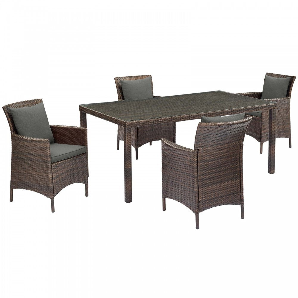 Conduit 5 Piece Outdoor Patio Wicker Rattan Set, Brown Charcoal, EEI-3892-BRN-CHA-SET