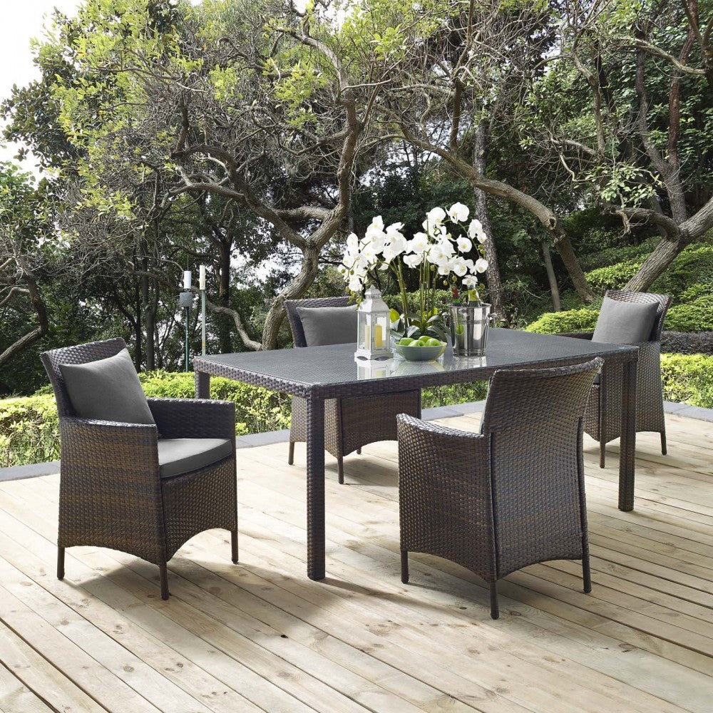 Conduit 5 Piece Outdoor Patio Wicker Rattan Set, Brown Charcoal, EEI-3892-BRN-CHA-SET