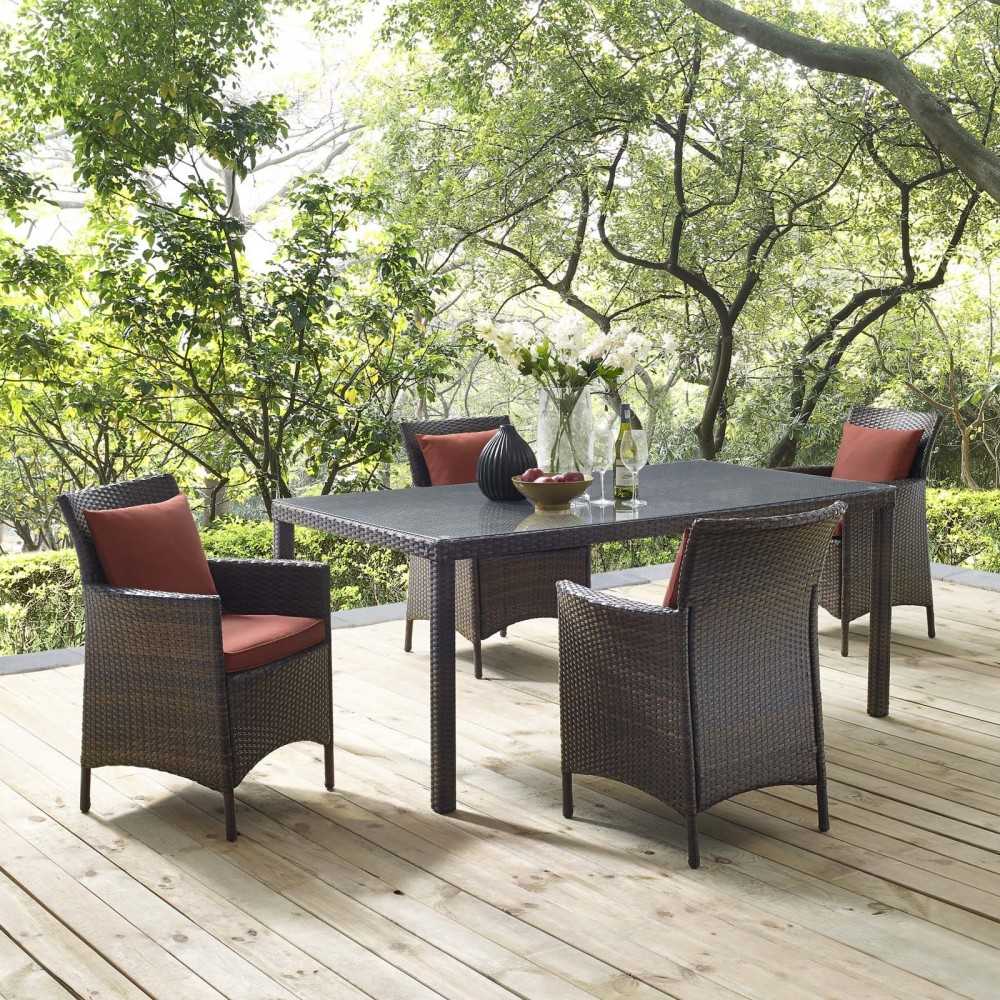 Conduit 5 Piece Outdoor Patio Wicker Rattan Set, Brown Currant, EEI-3892-BRN-CUR-SET