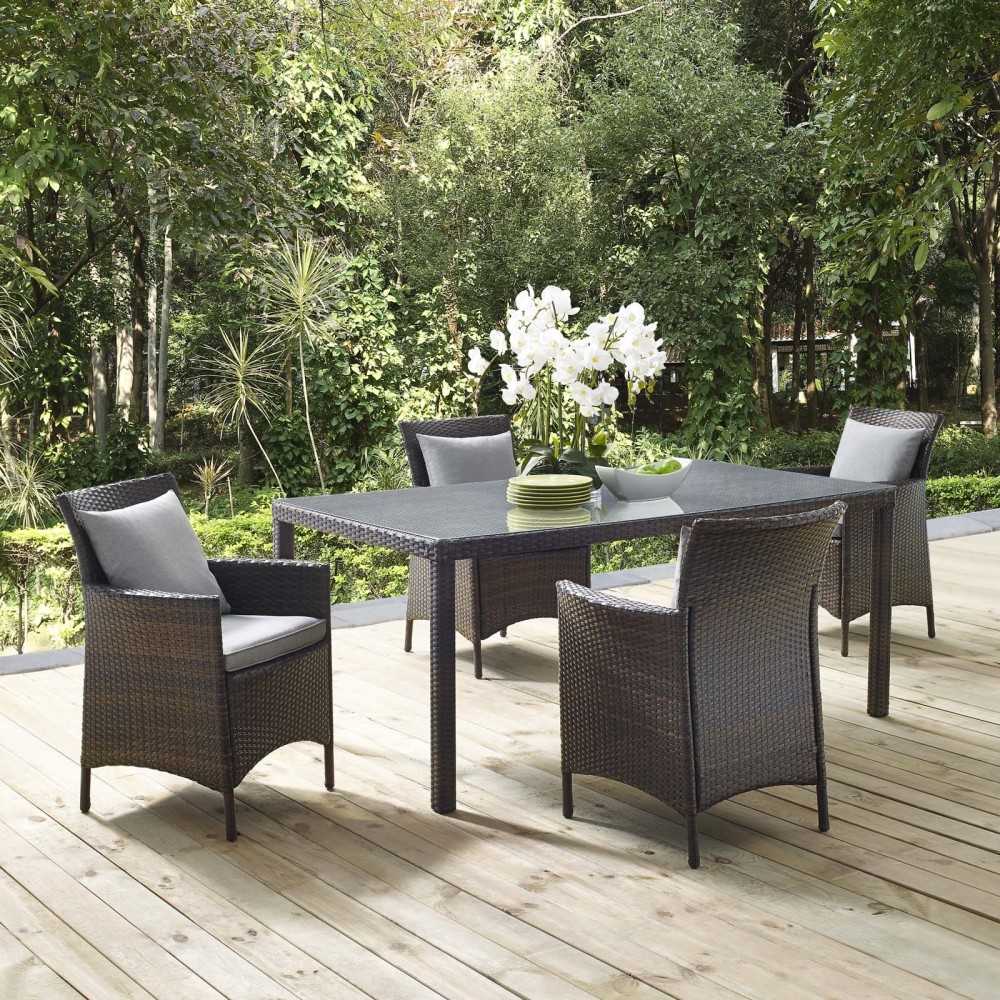 Conduit 5 Piece Outdoor Patio Wicker Rattan Set, Brown Gray, EEI-3892-BRN-GRY-SET