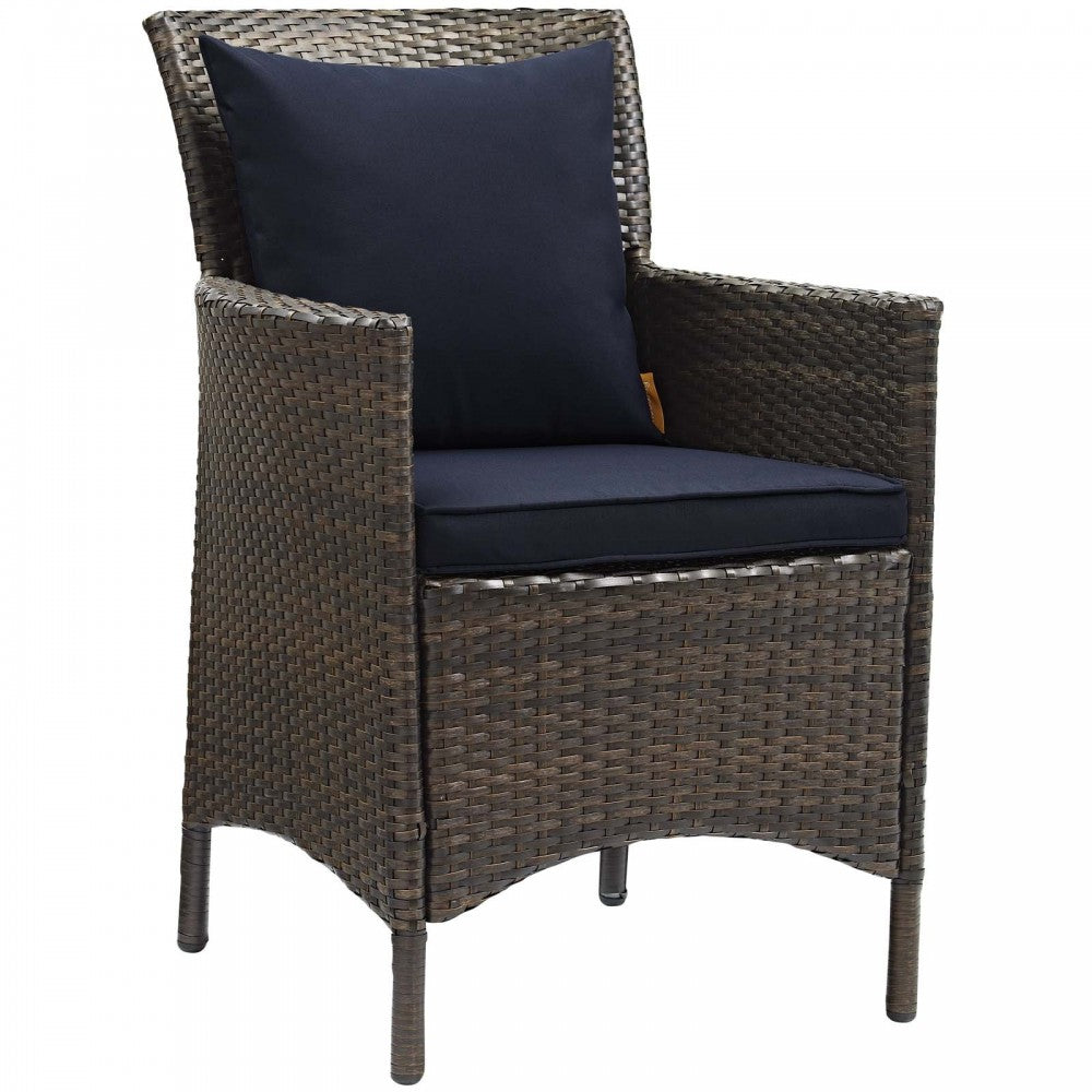 Conduit 5 Piece Outdoor Patio Wicker Rattan Set, Brown Navy, EEI-3892-BRN-NAV-SET