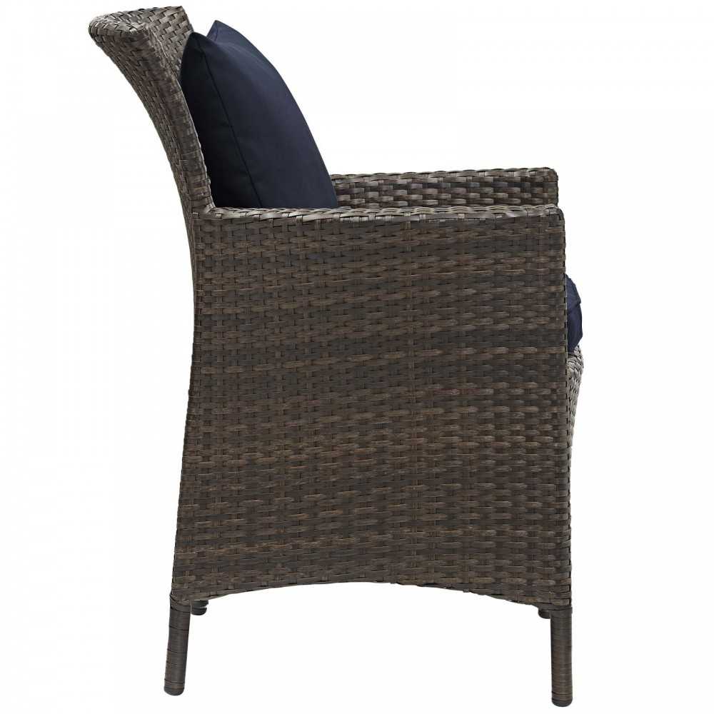 Conduit 5 Piece Outdoor Patio Wicker Rattan Set, Brown Navy, EEI-3892-BRN-NAV-SET