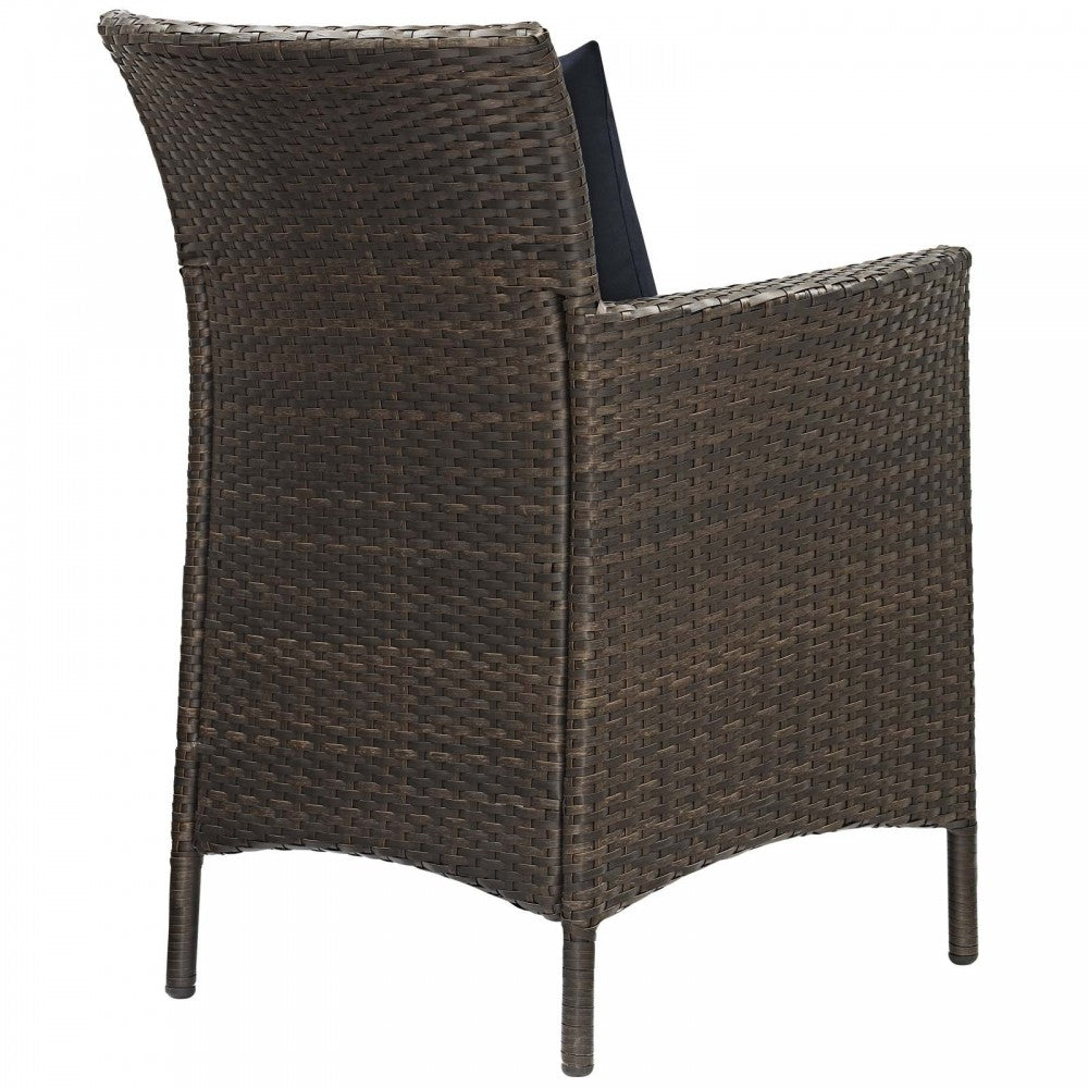 Conduit 5 Piece Outdoor Patio Wicker Rattan Set, Brown Navy, EEI-3892-BRN-NAV-SET