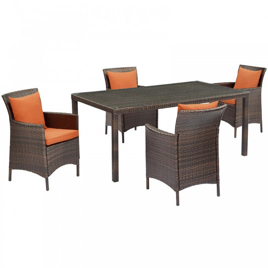 Conduit 5 Piece Outdoor Patio Wicker Rattan Set, Brown Orange, EEI-3892-BRN-ORA-SET