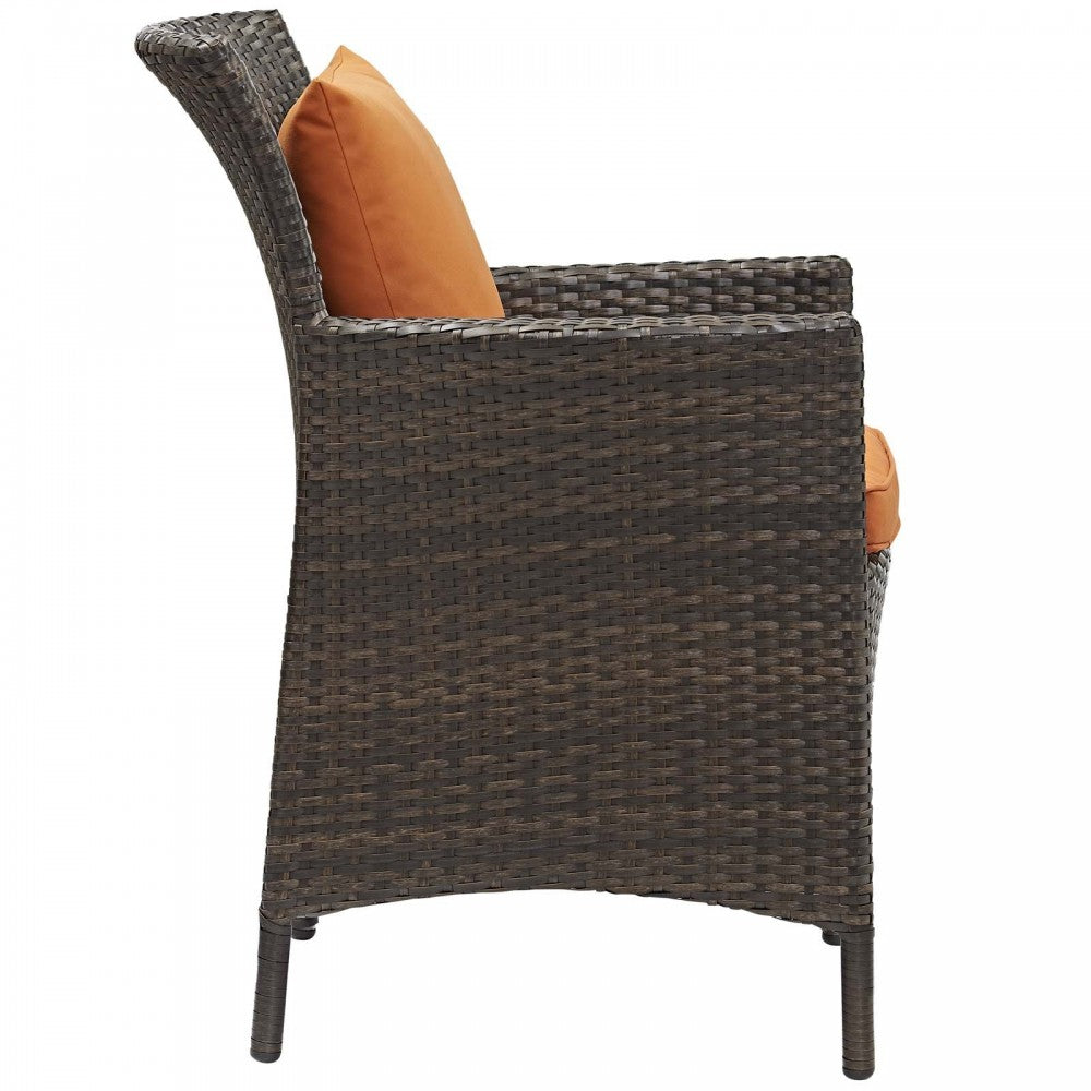 Conduit 5 Piece Outdoor Patio Wicker Rattan Set, Brown Orange, EEI-3892-BRN-ORA-SET