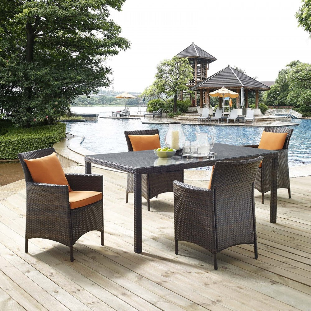 Conduit 5 Piece Outdoor Patio Wicker Rattan Set, Brown Orange, EEI-3892-BRN-ORA-SET