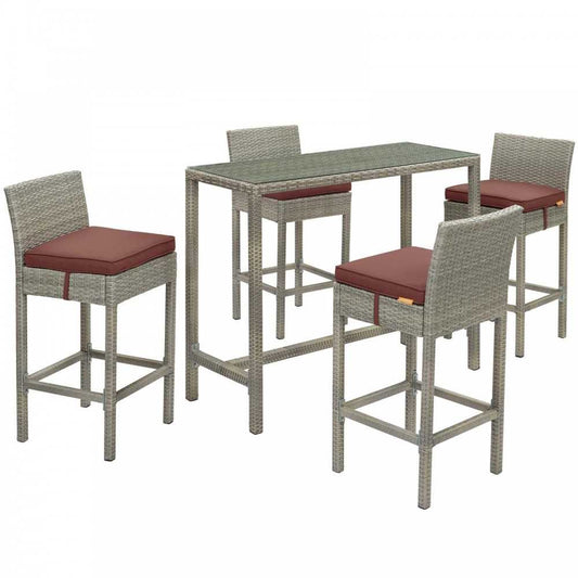 Conduit 5 Piece Outdoor Patio Wicker Rattan Set, Light Gray Currant