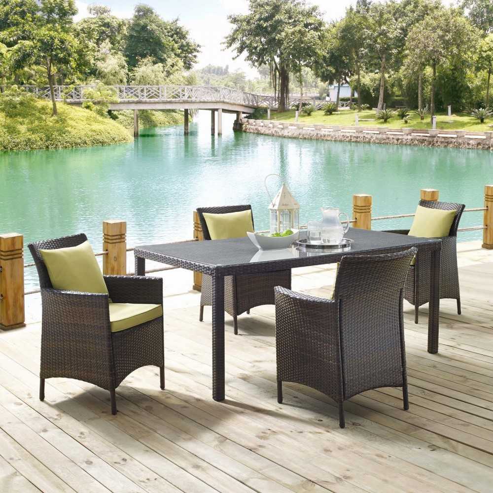 Conduit 5 Piece Outdoor Patio Wicker Rattan Set, Brown Peridot, EEI-3892-BRN-PER-SET