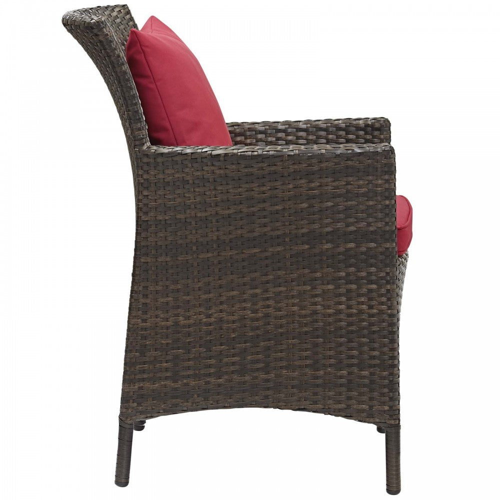 Conduit 5 Piece Outdoor Patio Wicker Rattan Set, Brown Red, EEI-3892-BRN-RED-SET