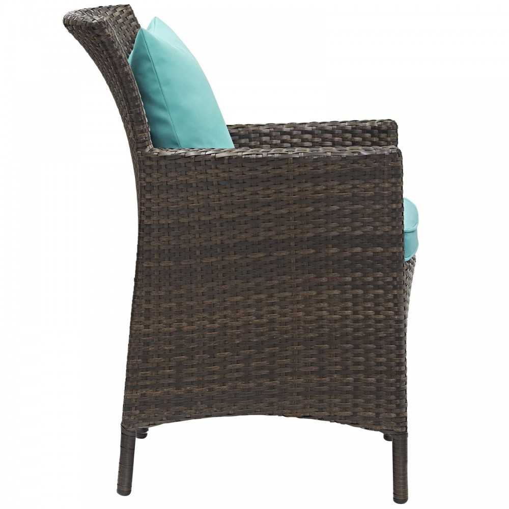 Conduit 5 Piece Outdoor Patio Wicker Rattan Set, Brown Turquoise, EEI-3892-BRN-TRQ-SET