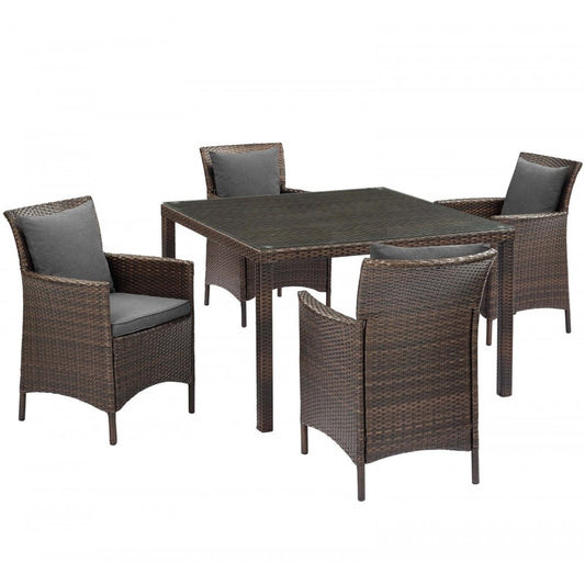 Conduit 5 Piece Outdoor Patio Wicker Rattan Set, Brown Charcoal, EEI-3893-BRN-CHA-SET