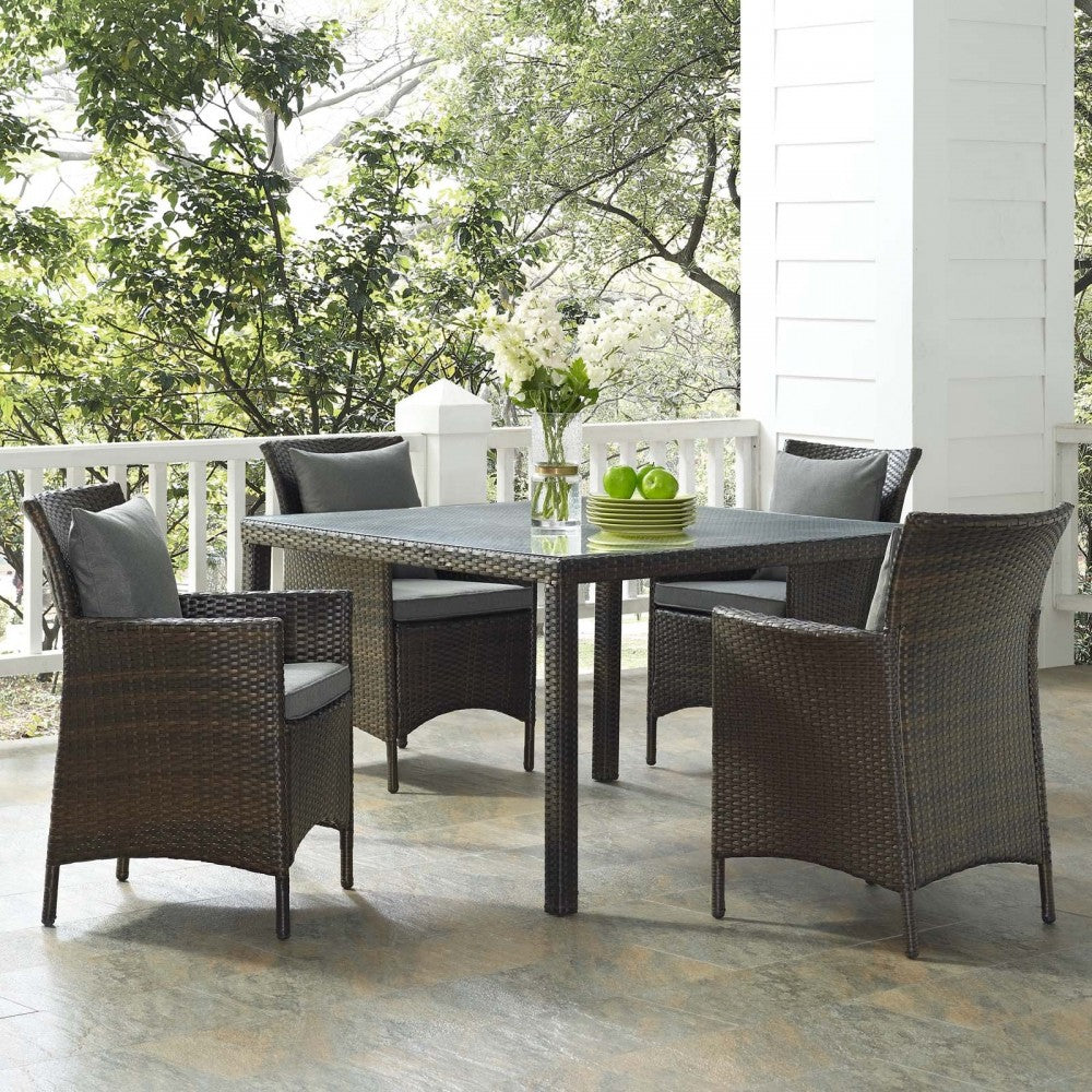 Conduit 5 Piece Outdoor Patio Wicker Rattan Set, Brown Charcoal, EEI-3893-BRN-CHA-SET