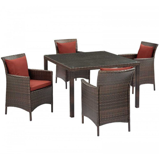 Conduit 5 Piece Outdoor Patio Wicker Rattan Set, Brown Currant, EEI-3893-BRN-CUR-SET