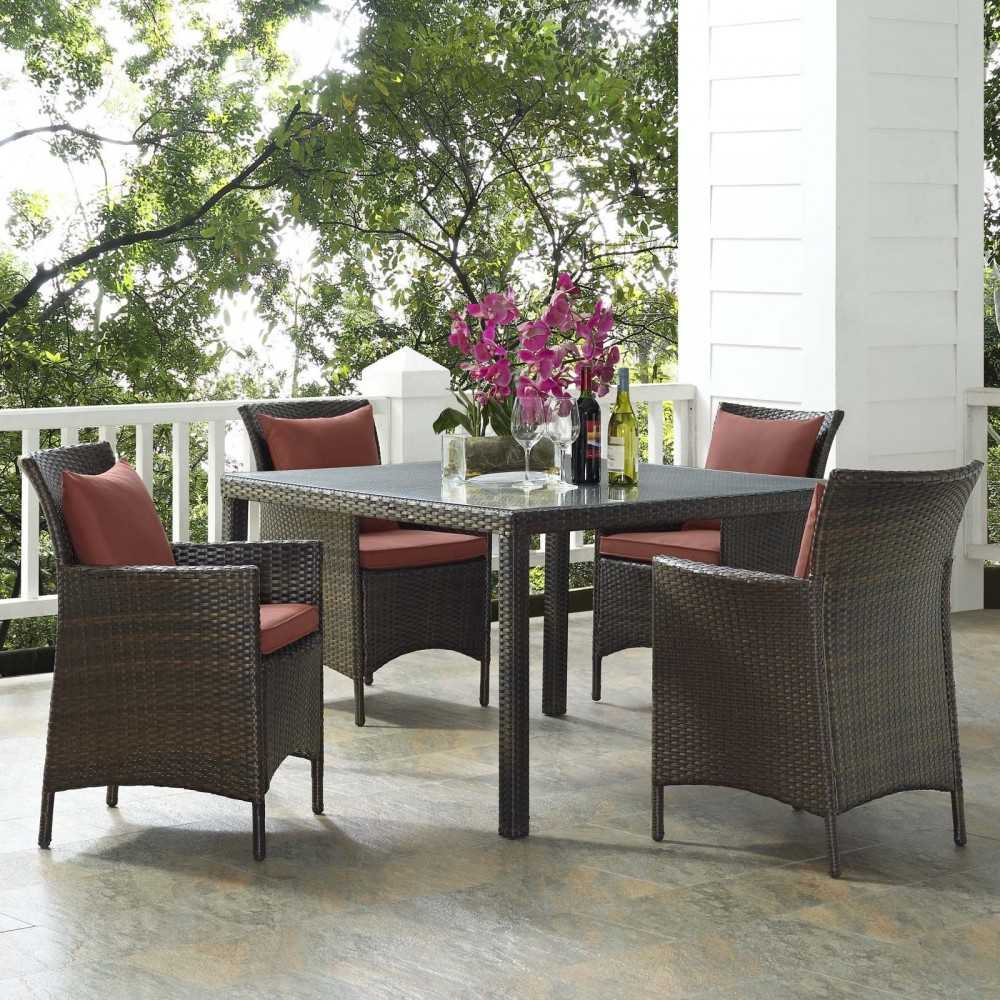 Conduit 5 Piece Outdoor Patio Wicker Rattan Set, Brown Currant, EEI-3893-BRN-CUR-SET