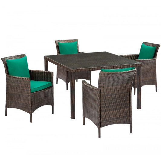 Conduit 5 Piece Outdoor Patio Wicker Rattan Set, Brown Green, EEI-3893-BRN-GRN-SET