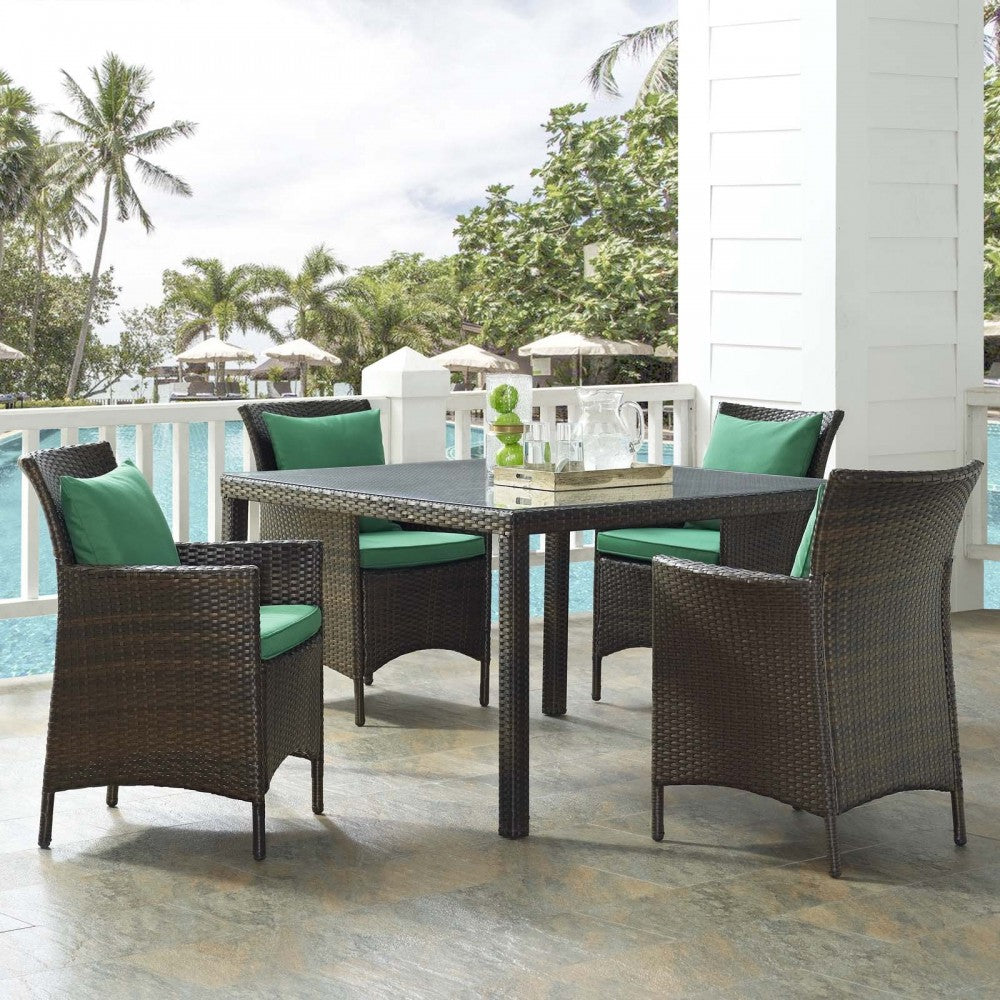 Conduit 5 Piece Outdoor Patio Wicker Rattan Set, Brown Green, EEI-3893-BRN-GRN-SET