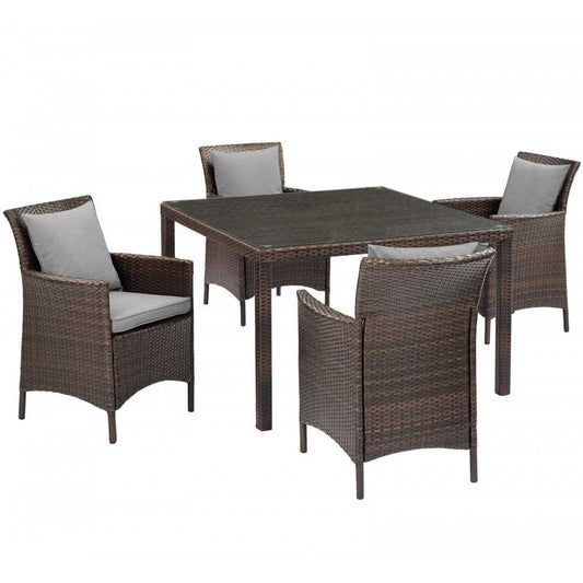 Conduit 5 Piece Outdoor Patio Wicker Rattan Set, Brown Gray, EEI-3893-BRN-GRY-SET