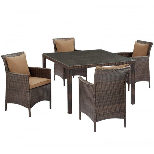 Conduit 5 Piece Outdoor Patio Wicker Rattan Set, Brown Mocha, EEI-3893-BRN-MOC-SET