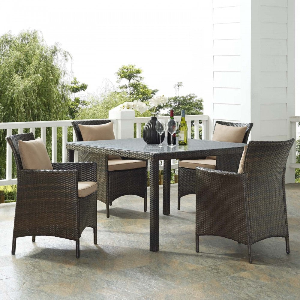 Conduit 5 Piece Outdoor Patio Wicker Rattan Set, Brown Mocha, EEI-3893-BRN-MOC-SET