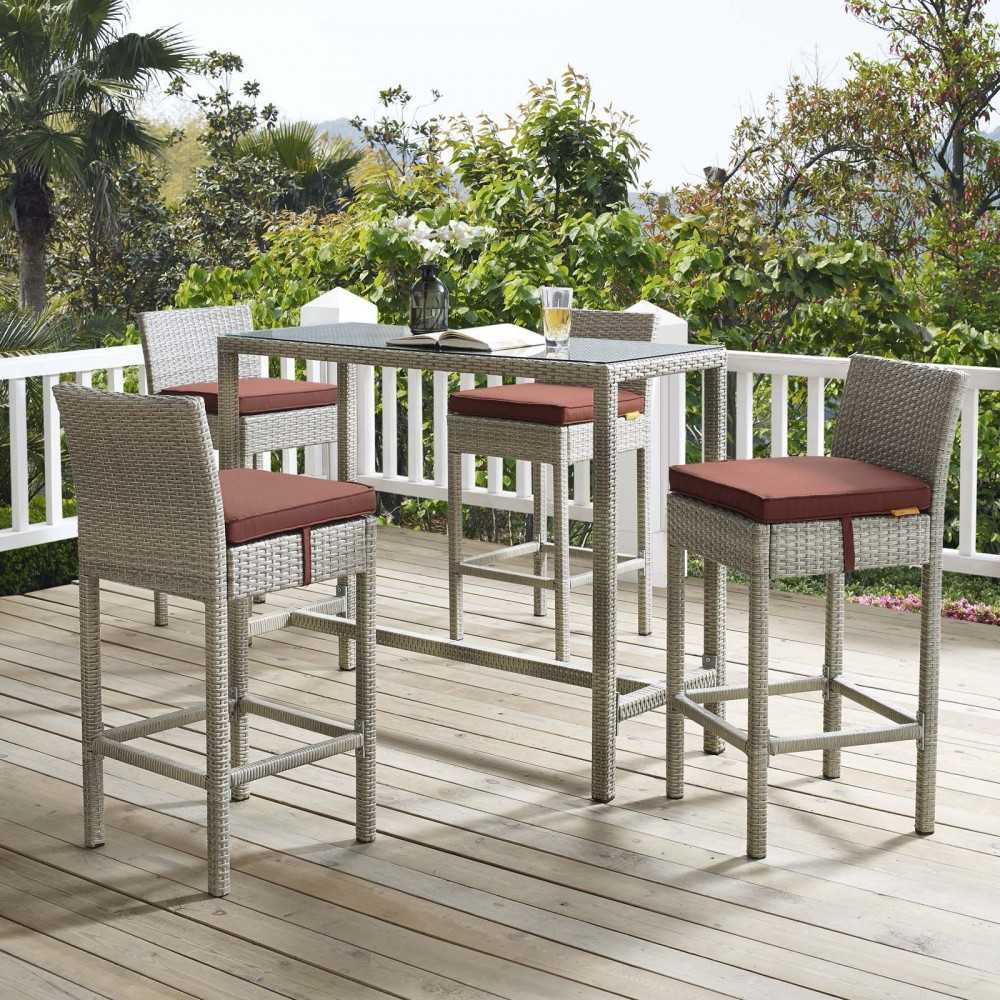 Conduit 5 Piece Outdoor Patio Wicker Rattan Set, Light Gray Currant