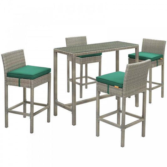 Conduit 5 Piece Outdoor Patio Wicker Rattan Set, Light Gray Green