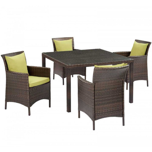 Conduit 5 Piece Outdoor Patio Wicker Rattan Set, Brown Peridot, EEI-3893-BRN-PER-SET