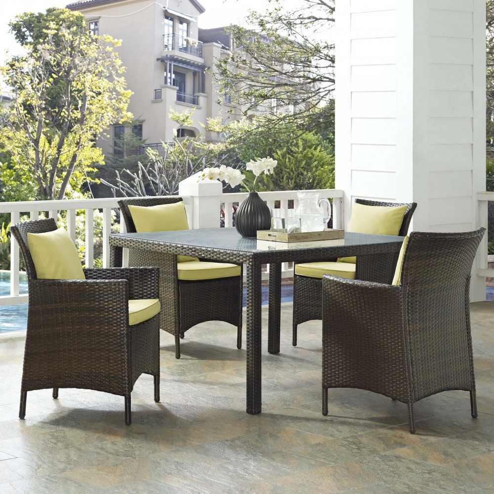 Conduit 5 Piece Outdoor Patio Wicker Rattan Set, Brown Peridot, EEI-3893-BRN-PER-SET