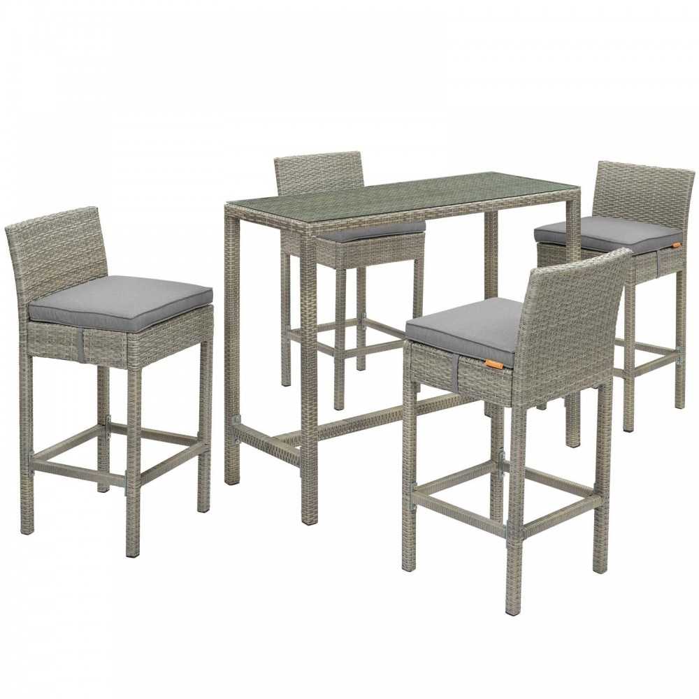 Conduit 5 Piece Outdoor Patio Wicker Rattan Set, Light Gray Gray