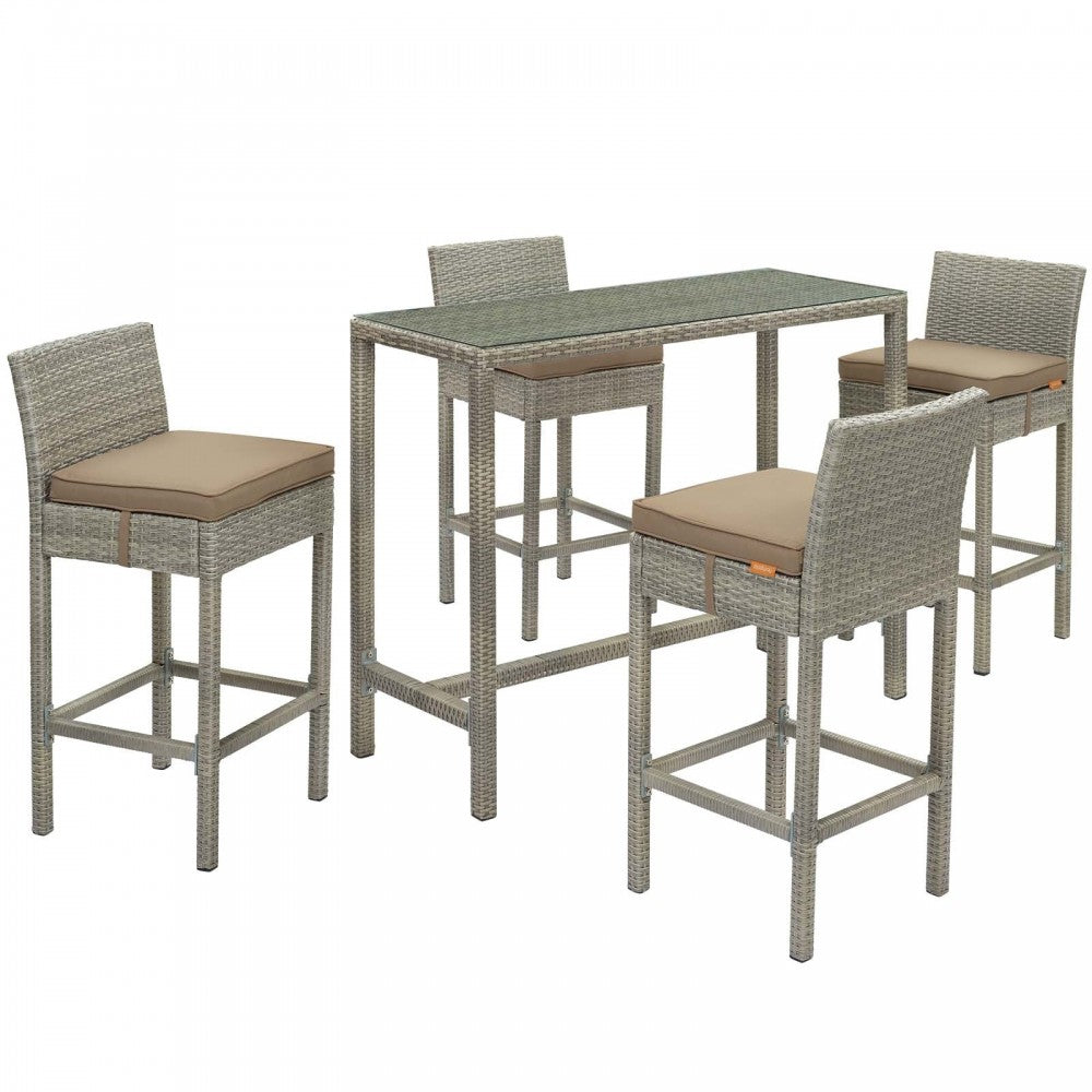 Conduit 5 Piece Outdoor Patio Wicker Rattan Set, Light Gray Mocha