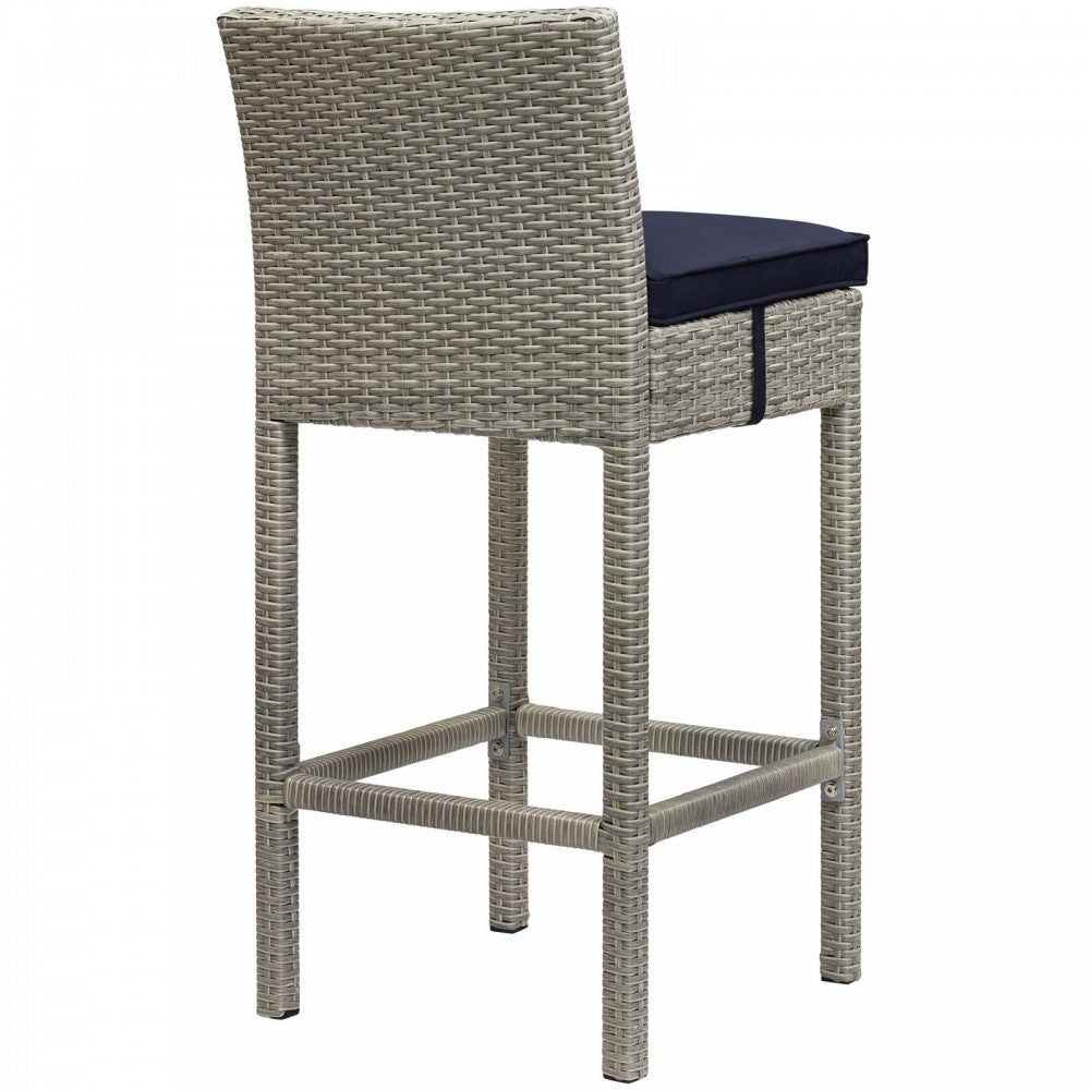 Conduit 5 Piece Outdoor Patio Wicker Rattan Set, Light Gray Navy