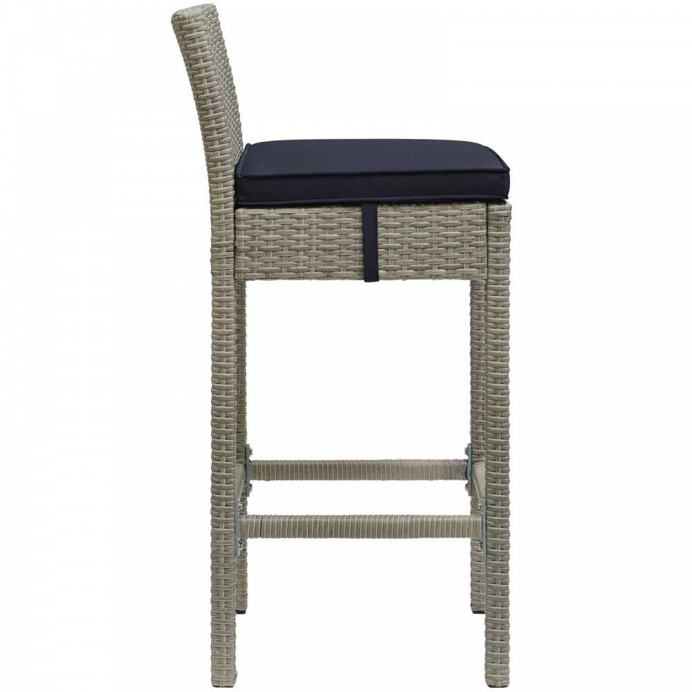 Conduit 5 Piece Outdoor Patio Wicker Rattan Set, Light Gray Navy