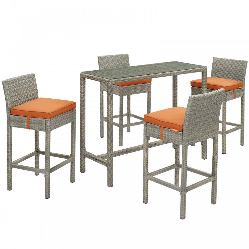 Conduit 5 Piece Outdoor Patio Wicker Rattan Set, Light Gray Orange