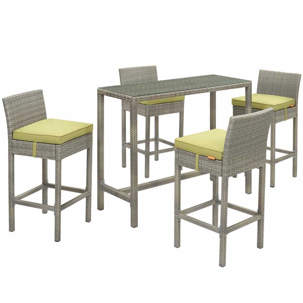 Conduit 5 Piece Outdoor Patio Wicker Rattan Set, Light Gray Peridot