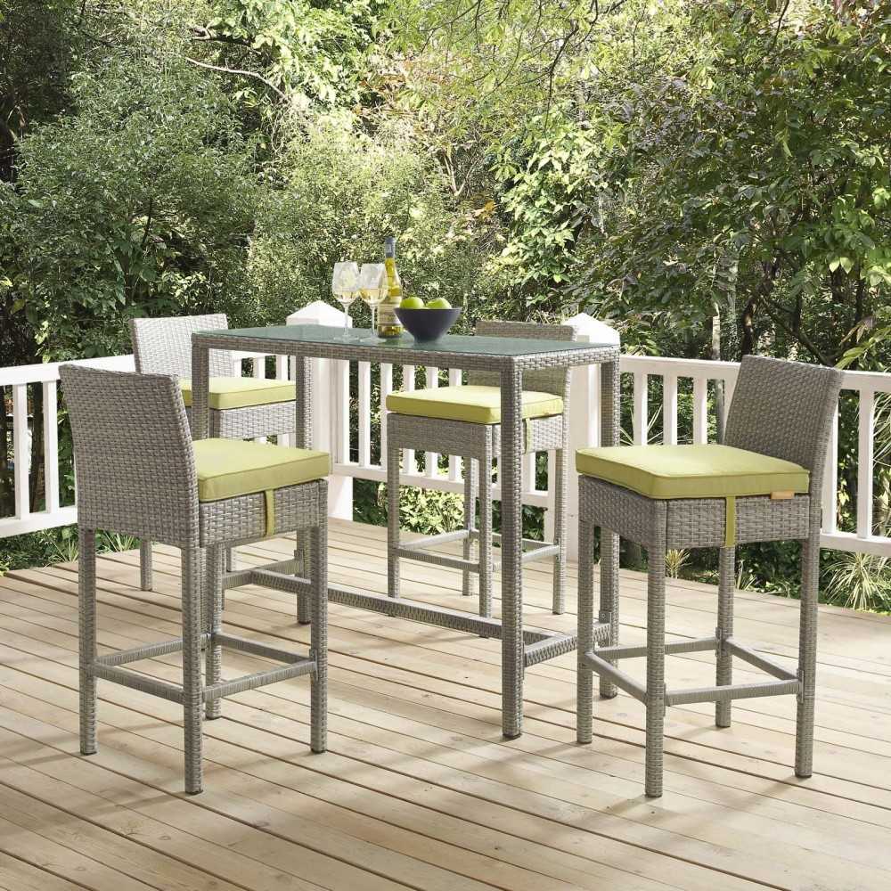 Conduit 5 Piece Outdoor Patio Wicker Rattan Set, Light Gray Peridot