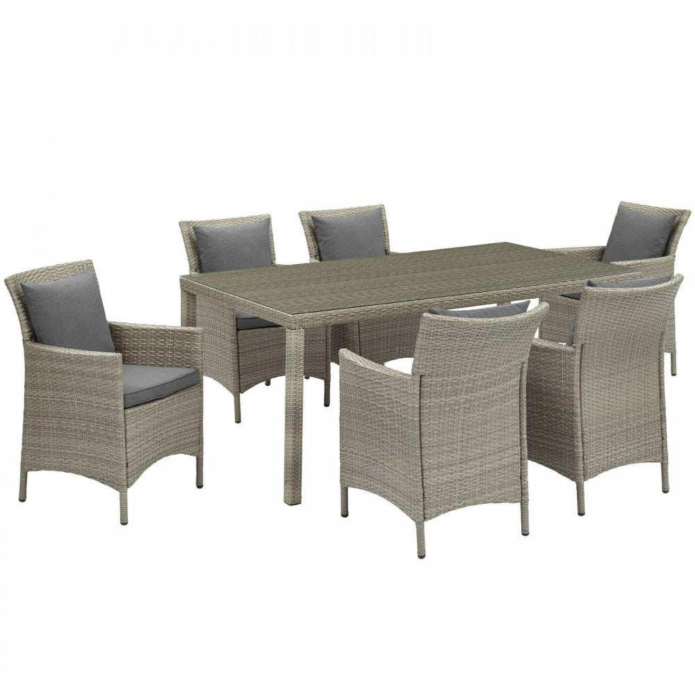 Conduit 7 Piece Outdoor Patio Wicker Rattan Dining Set, Light Gray Charcoal