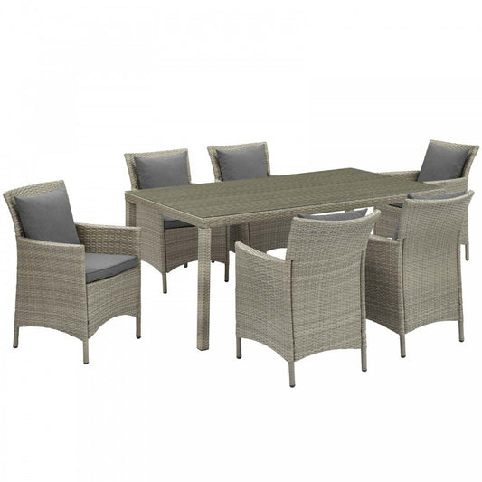 Conduit 7 Piece Outdoor Patio Wicker Rattan Dining Set, Light Gray Charcoal