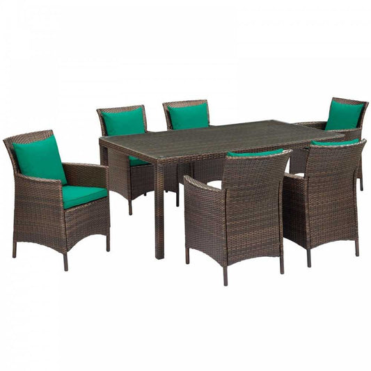 Conduit 7 Piece Outdoor Patio Wicker Rattan Dining Set, Brown Green