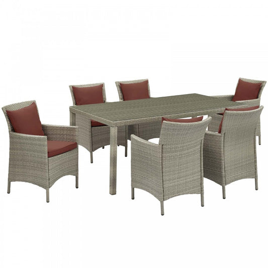 Conduit 7 Piece Outdoor Patio Wicker Rattan Dining Set, Light Gray Currant