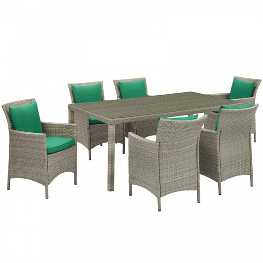 Conduit 7 Piece Outdoor Patio Wicker Rattan Dining Set, Light Gray Green