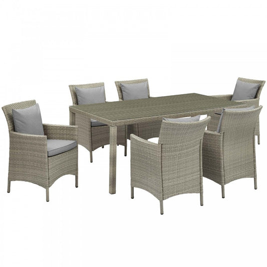 Conduit 7 Piece Outdoor Patio Wicker Rattan Dining Set, Light Gray Gray