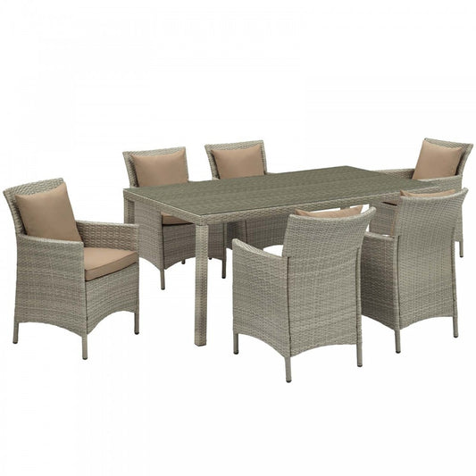 Conduit 7 Piece Outdoor Patio Wicker Rattan Dining Set, Light Gray Mocha