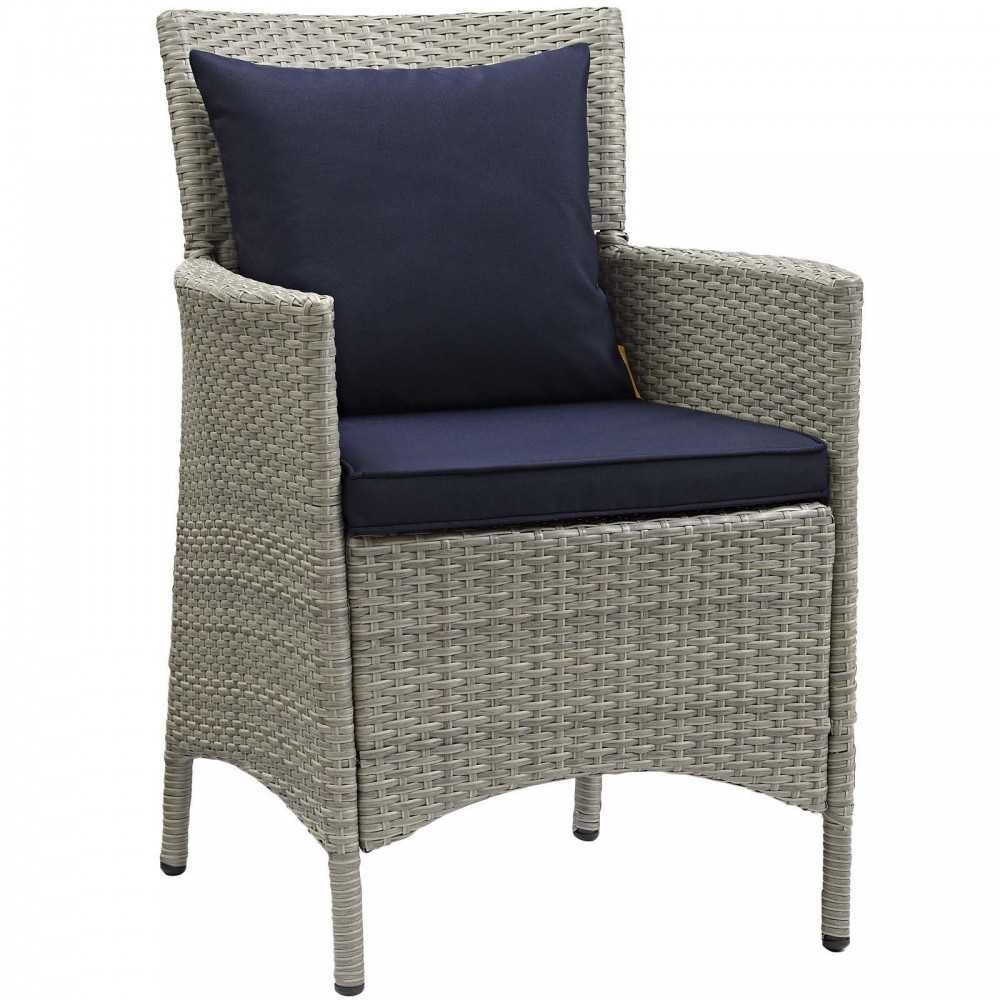 Conduit 7 Piece Outdoor Patio Wicker Rattan Dining Set, Light Gray Navy