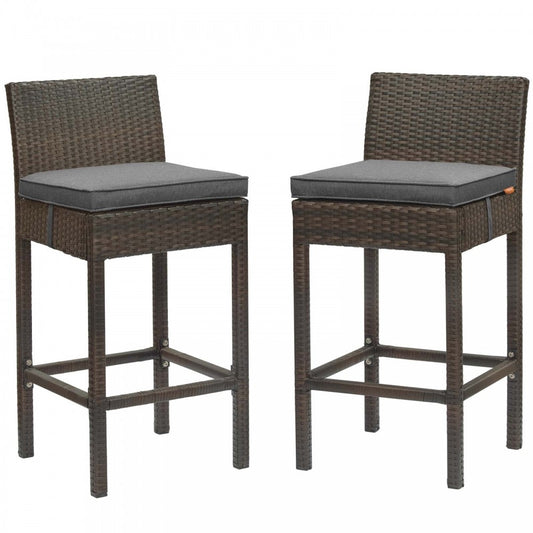Conduit Bar Stool Outdoor Patio Wicker Rattan Set of 2, Brown Charcoal