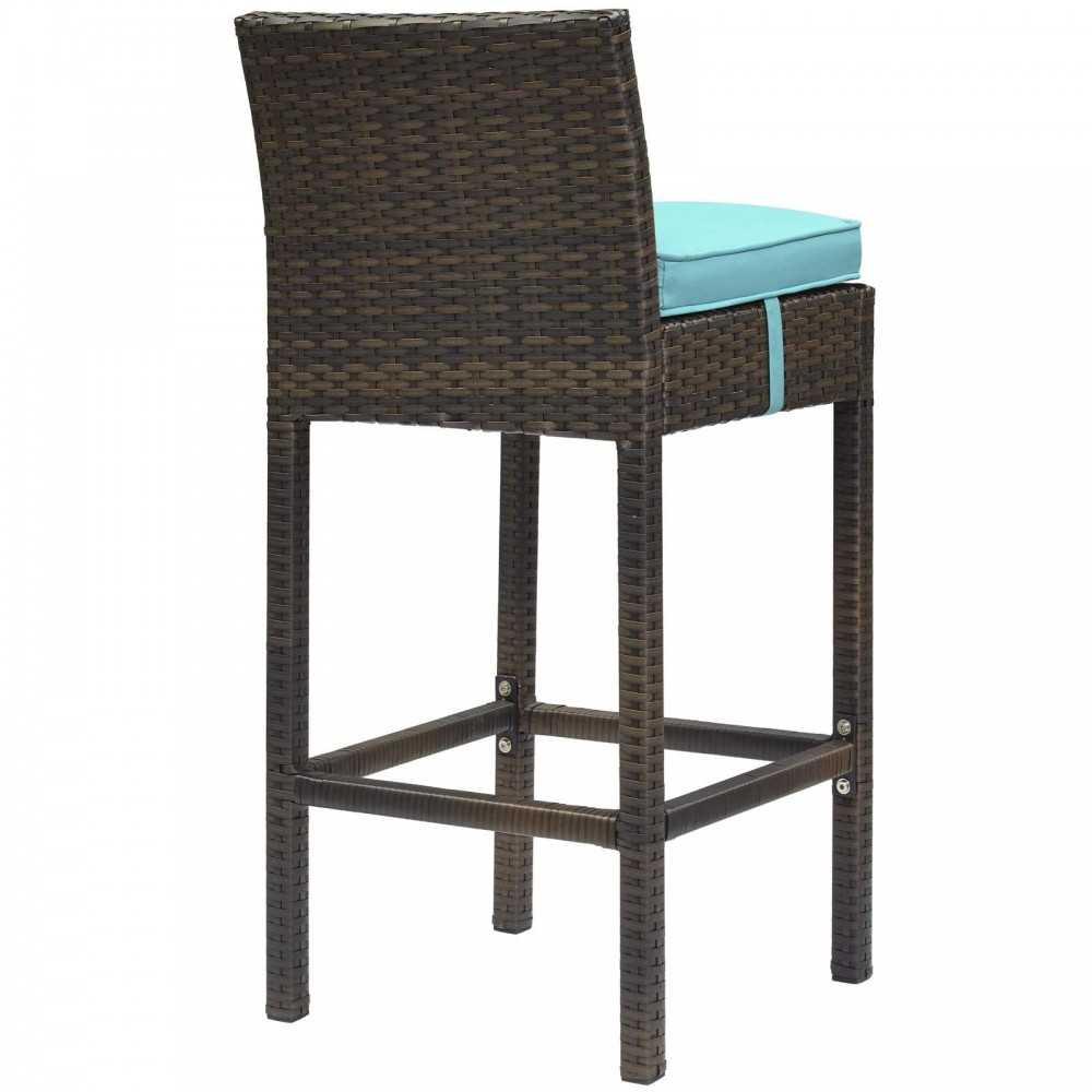 Conduit Bar Stool Outdoor Patio Wicker Rattan Set of 2, Brown Turquoise