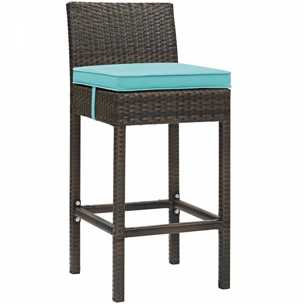 Conduit Bar Stool Outdoor Patio Wicker Rattan Set of 2, Brown Turquoise